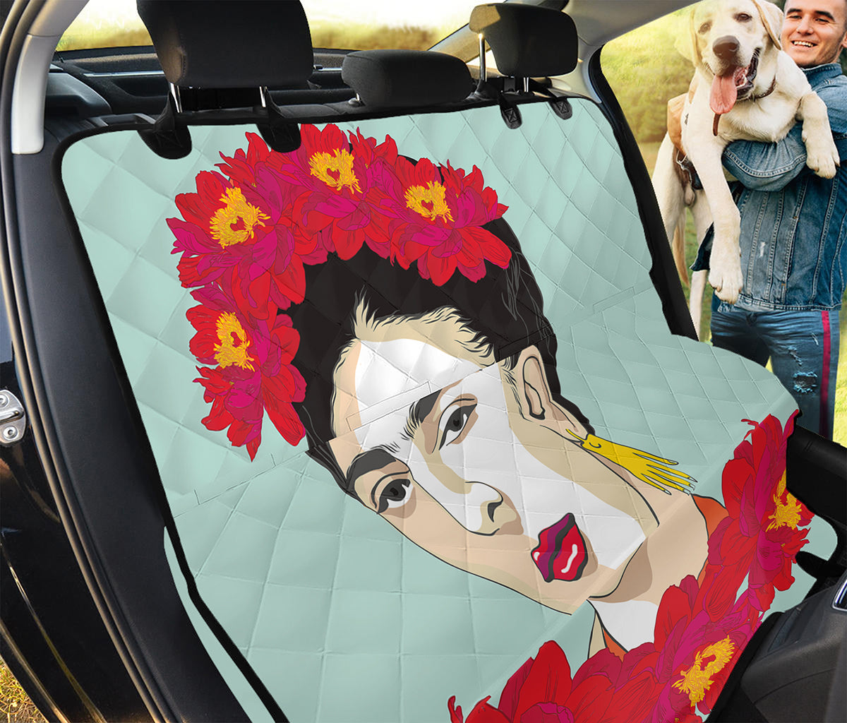 Frida Kahlo And Floral Print Pet Car Back Seat Cover