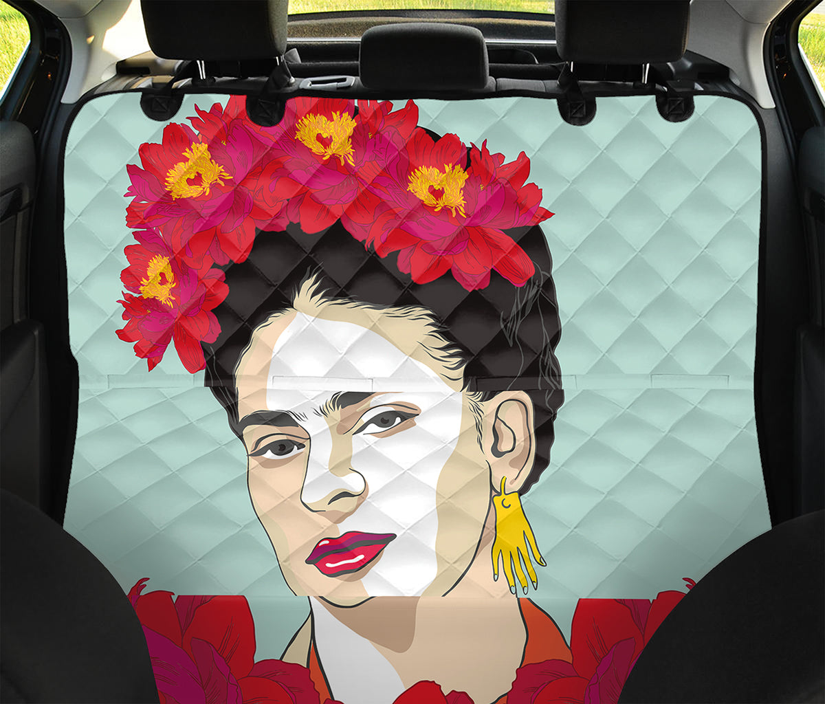 Frida Kahlo And Floral Print Pet Car Back Seat Cover