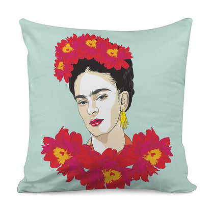 Frida Kahlo And Floral Print Pillow Cover