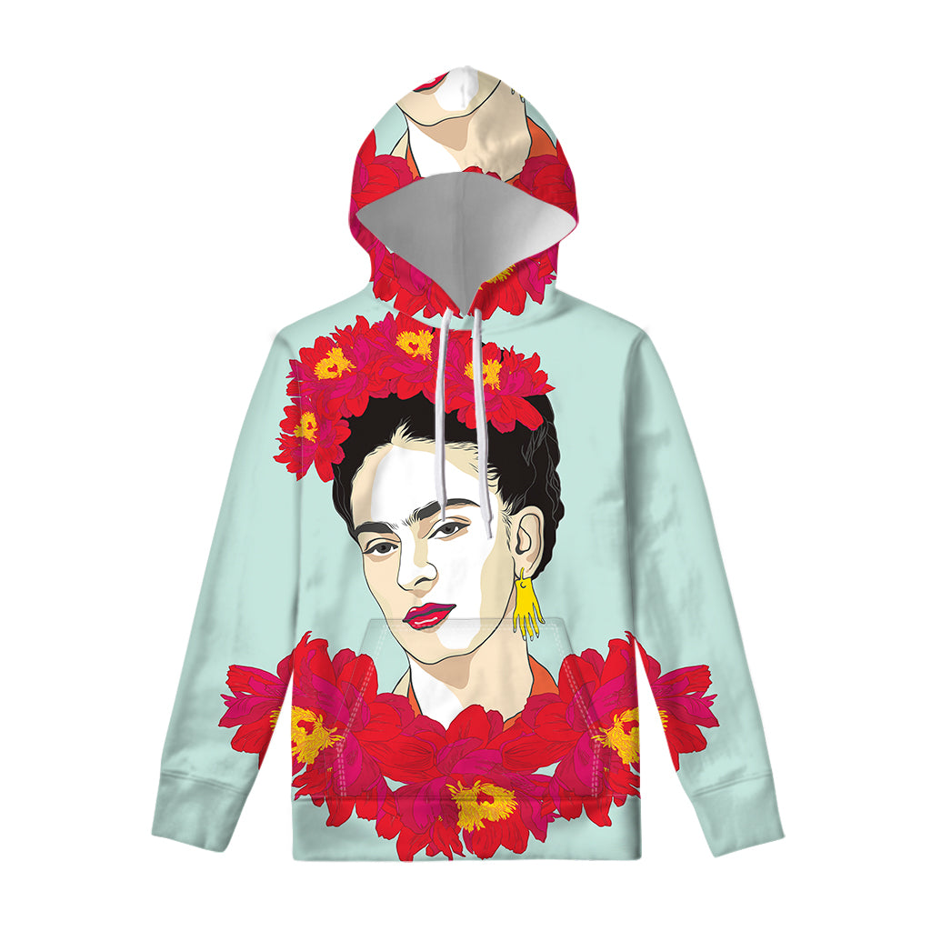 Frida Kahlo And Floral Print Pullover Hoodie
