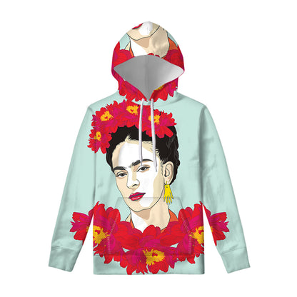Frida Kahlo And Floral Print Pullover Hoodie