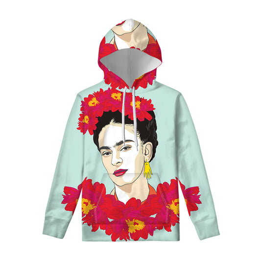 Frida Kahlo And Floral Print Pullover Hoodie