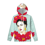Frida Kahlo And Floral Print Pullover Hoodie