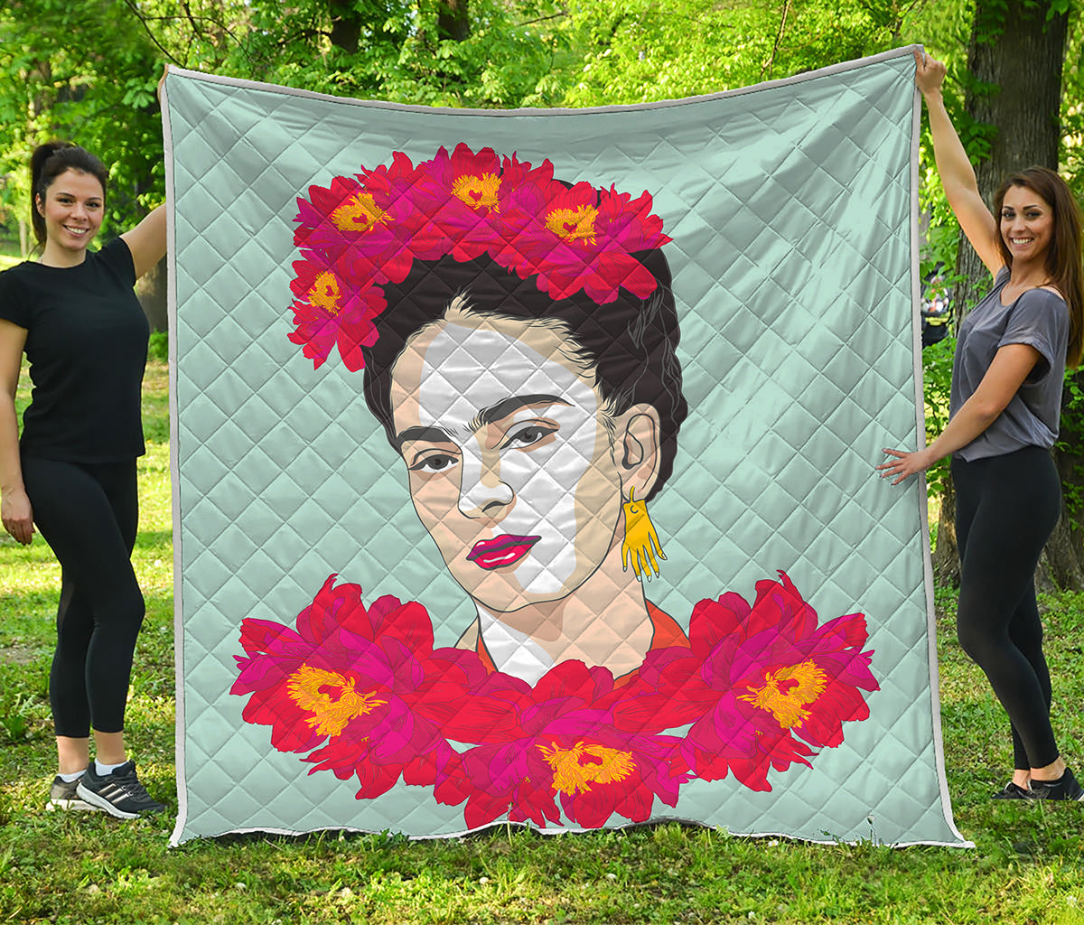 Frida Kahlo And Floral Print Quilt