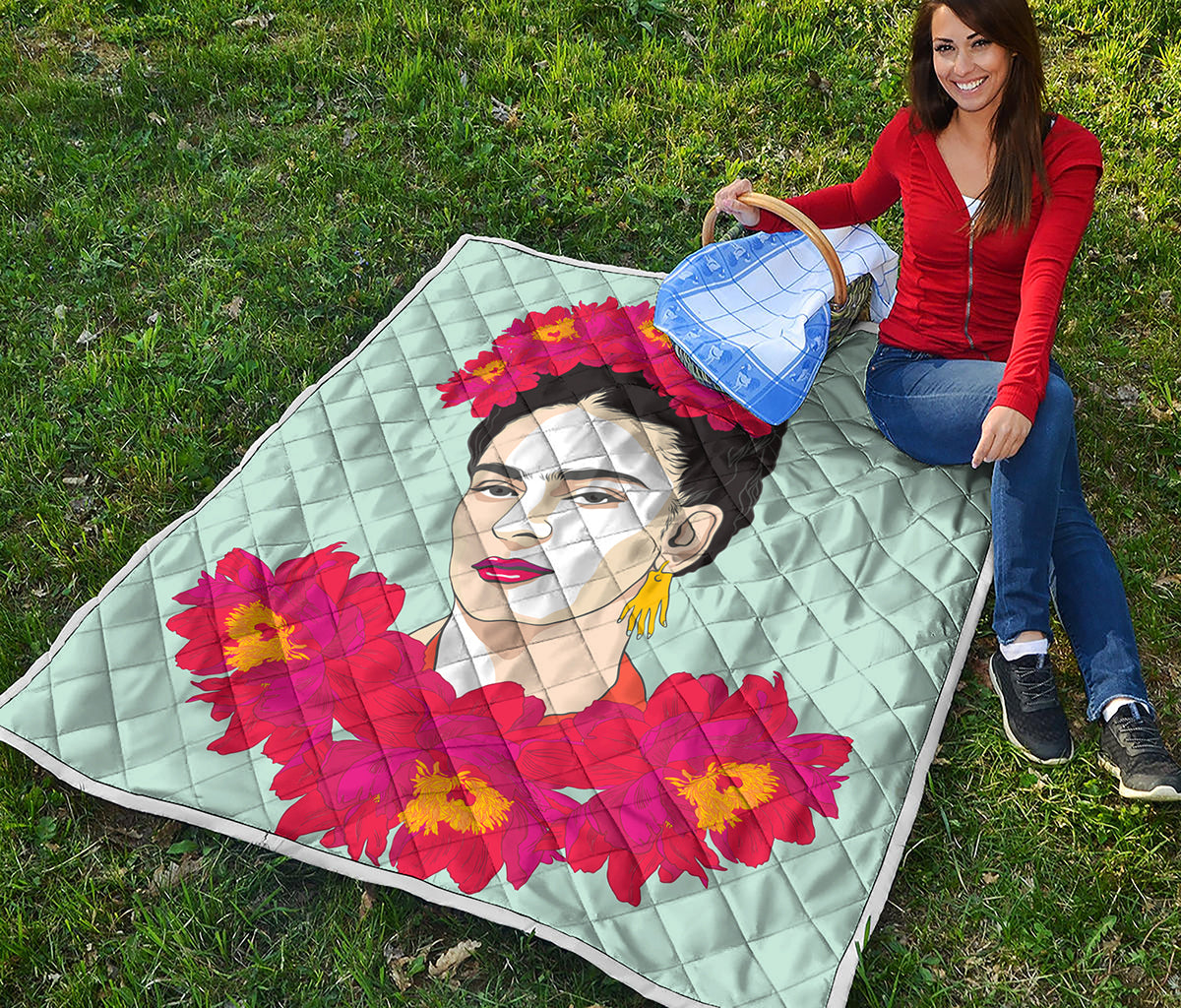 Frida Kahlo And Floral Print Quilt