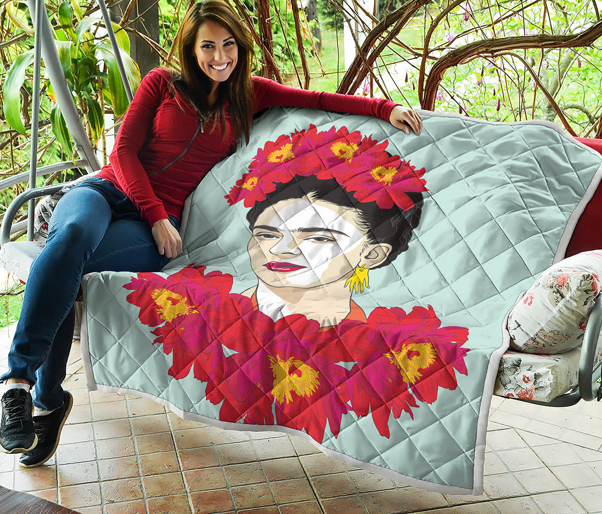 Frida Kahlo And Floral Print Quilt