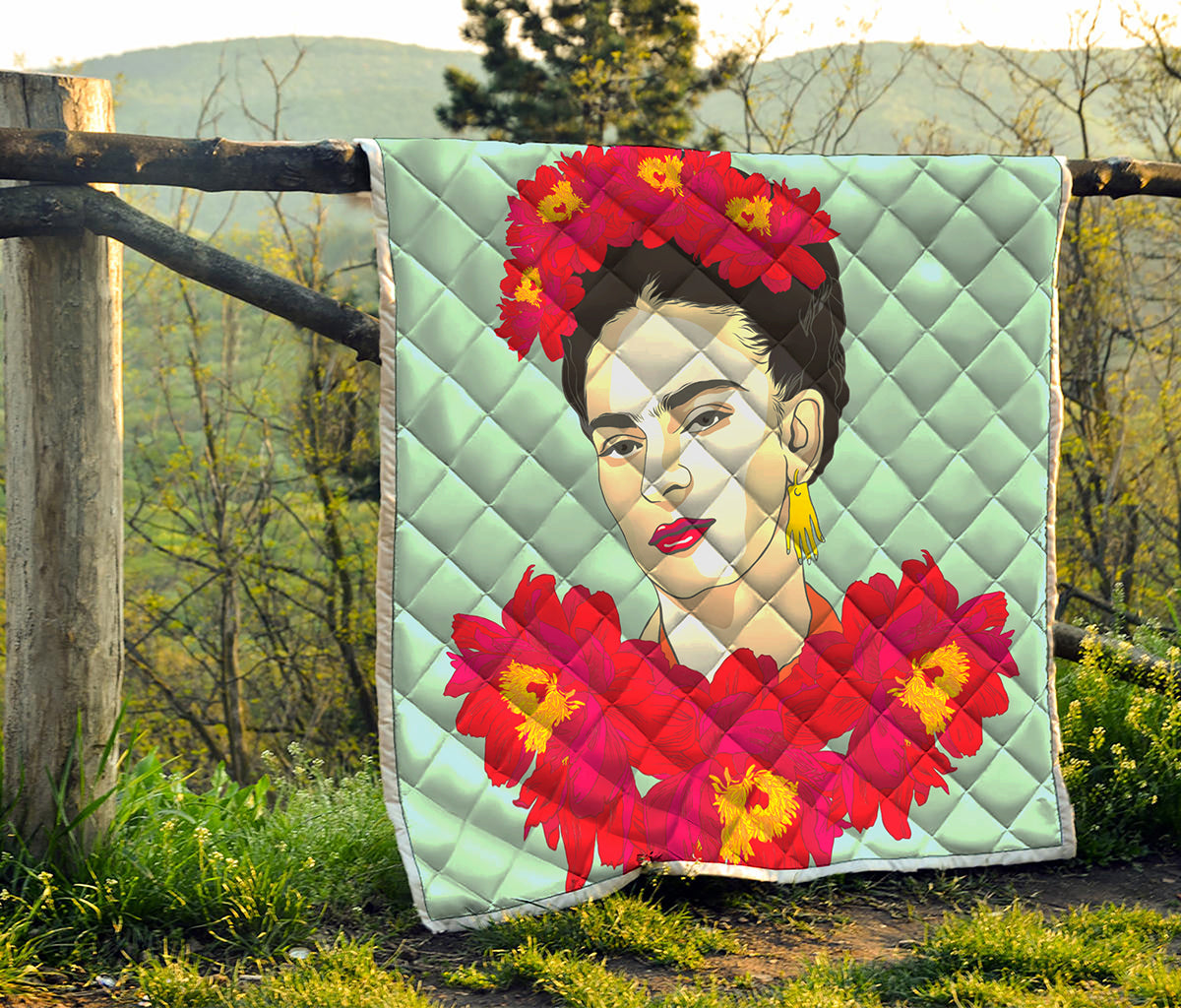 Frida Kahlo And Floral Print Quilt