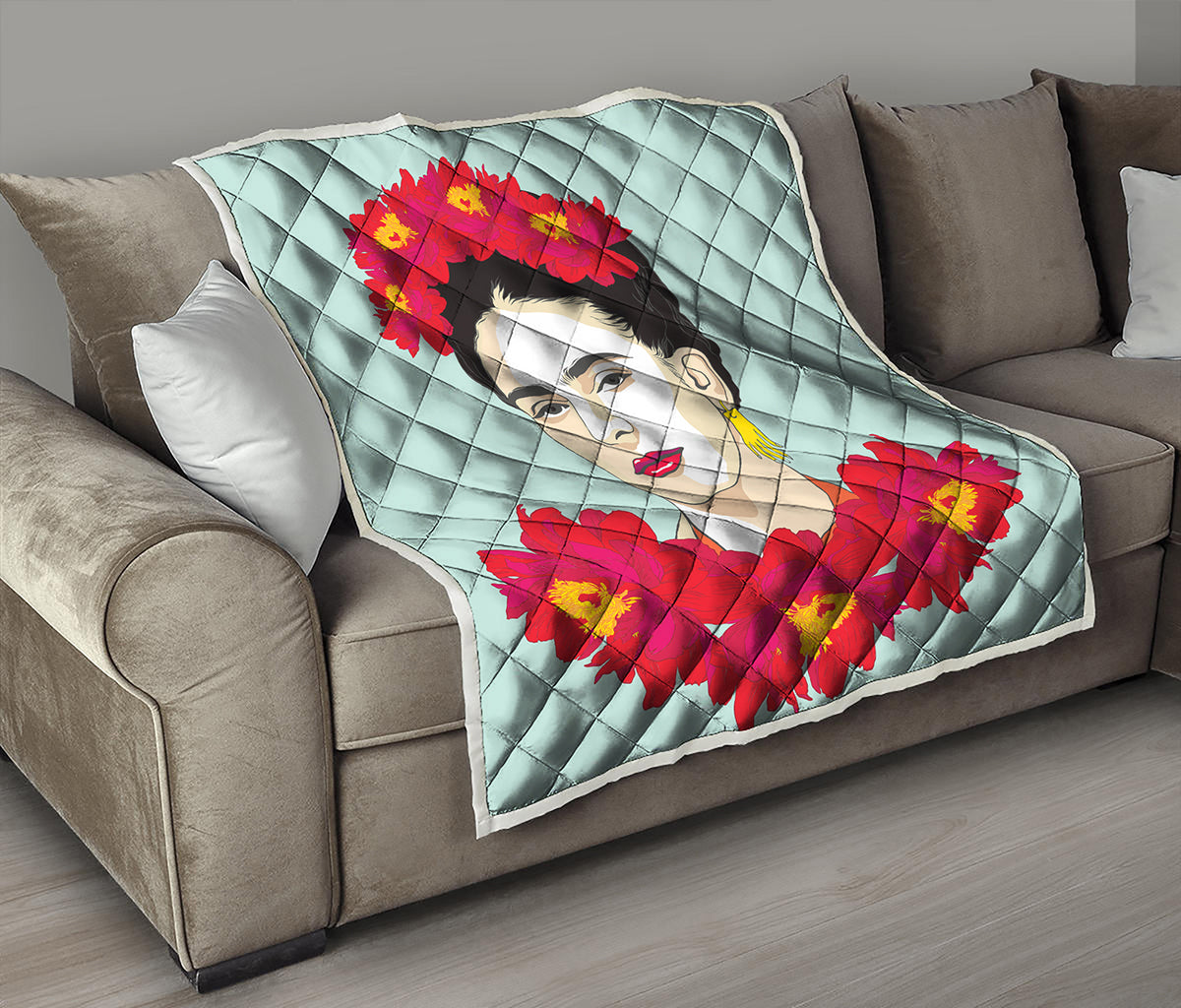 Frida Kahlo And Floral Print Quilt