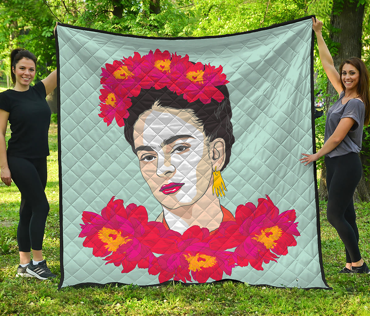 Frida Kahlo And Floral Print Quilt