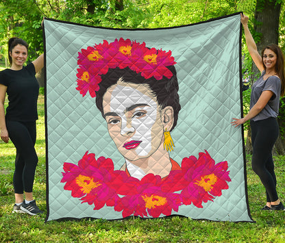 Frida Kahlo And Floral Print Quilt