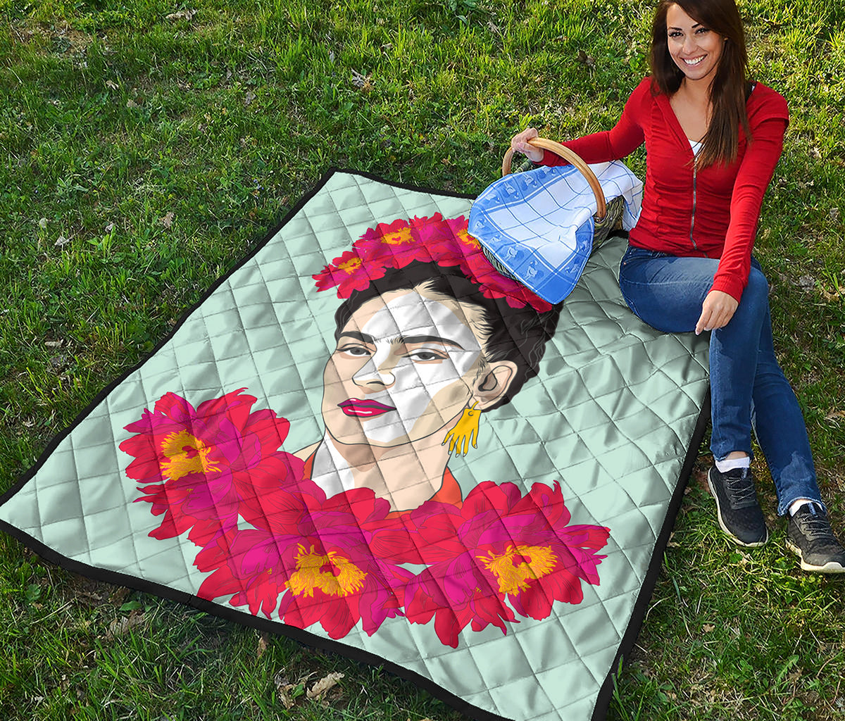 Frida Kahlo And Floral Print Quilt