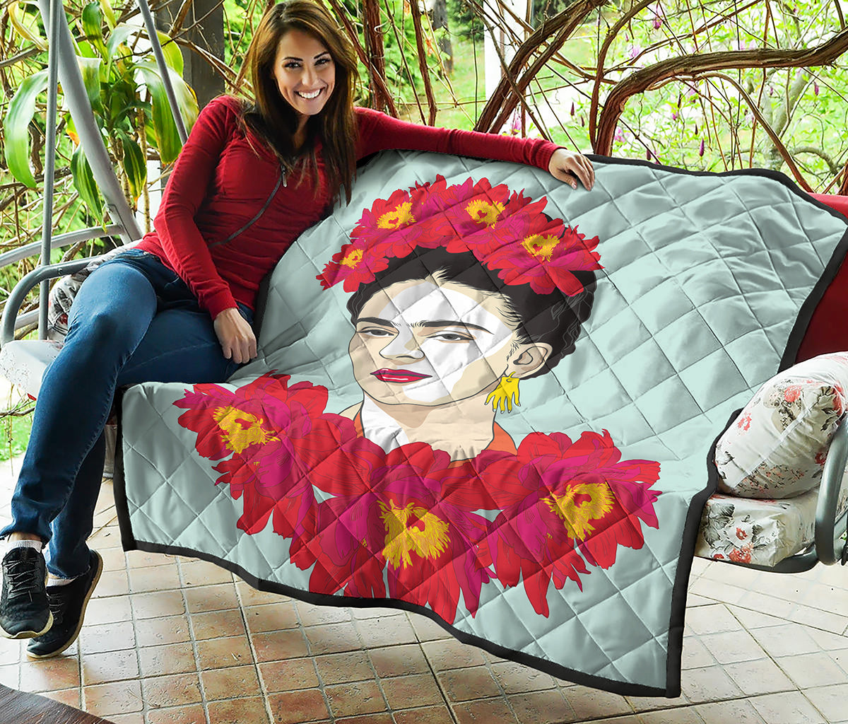 Frida Kahlo And Floral Print Quilt