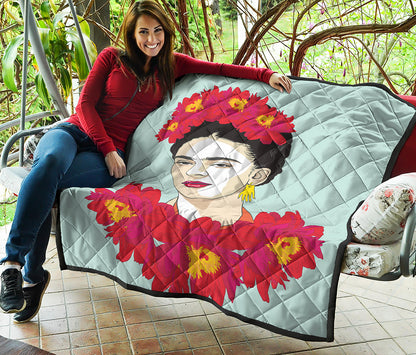 Frida Kahlo And Floral Print Quilt
