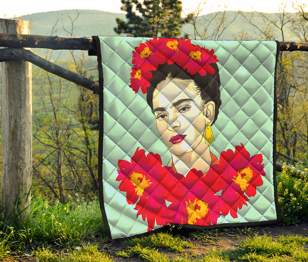 Frida Kahlo And Floral Print Quilt