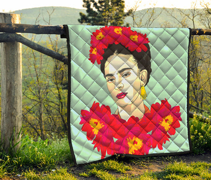 Frida Kahlo And Floral Print Quilt