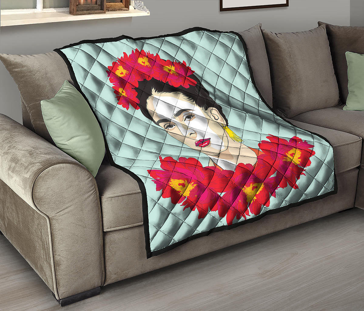 Frida Kahlo And Floral Print Quilt