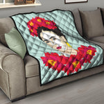 Frida Kahlo And Floral Print Quilt