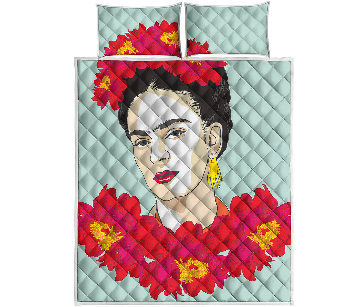 Frida Kahlo And Floral Print Quilt Bed Set