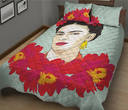 Frida Kahlo And Floral Print Quilt Bed Set
