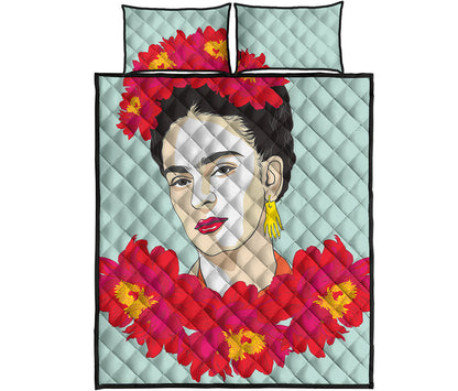 Frida Kahlo And Floral Print Quilt Bed Set