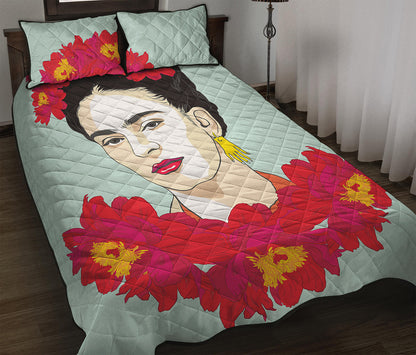 Frida Kahlo And Floral Print Quilt Bed Set