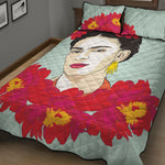 Frida Kahlo And Floral Print Quilt Bed Set