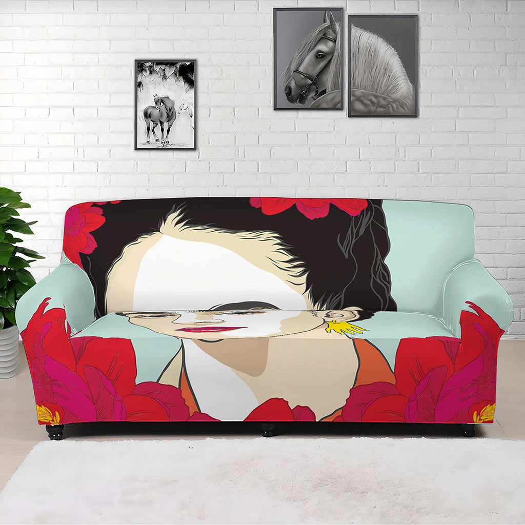 Frida Kahlo And Floral Print Sofa Cover