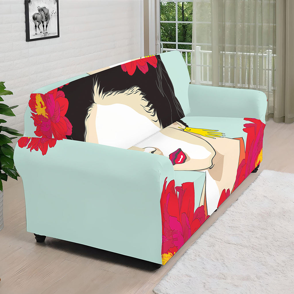 Frida Kahlo And Floral Print Sofa Cover