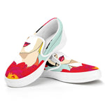 Frida Kahlo And Floral Print White Slip On Shoes
