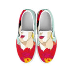 Frida Kahlo And Floral Print White Slip On Shoes