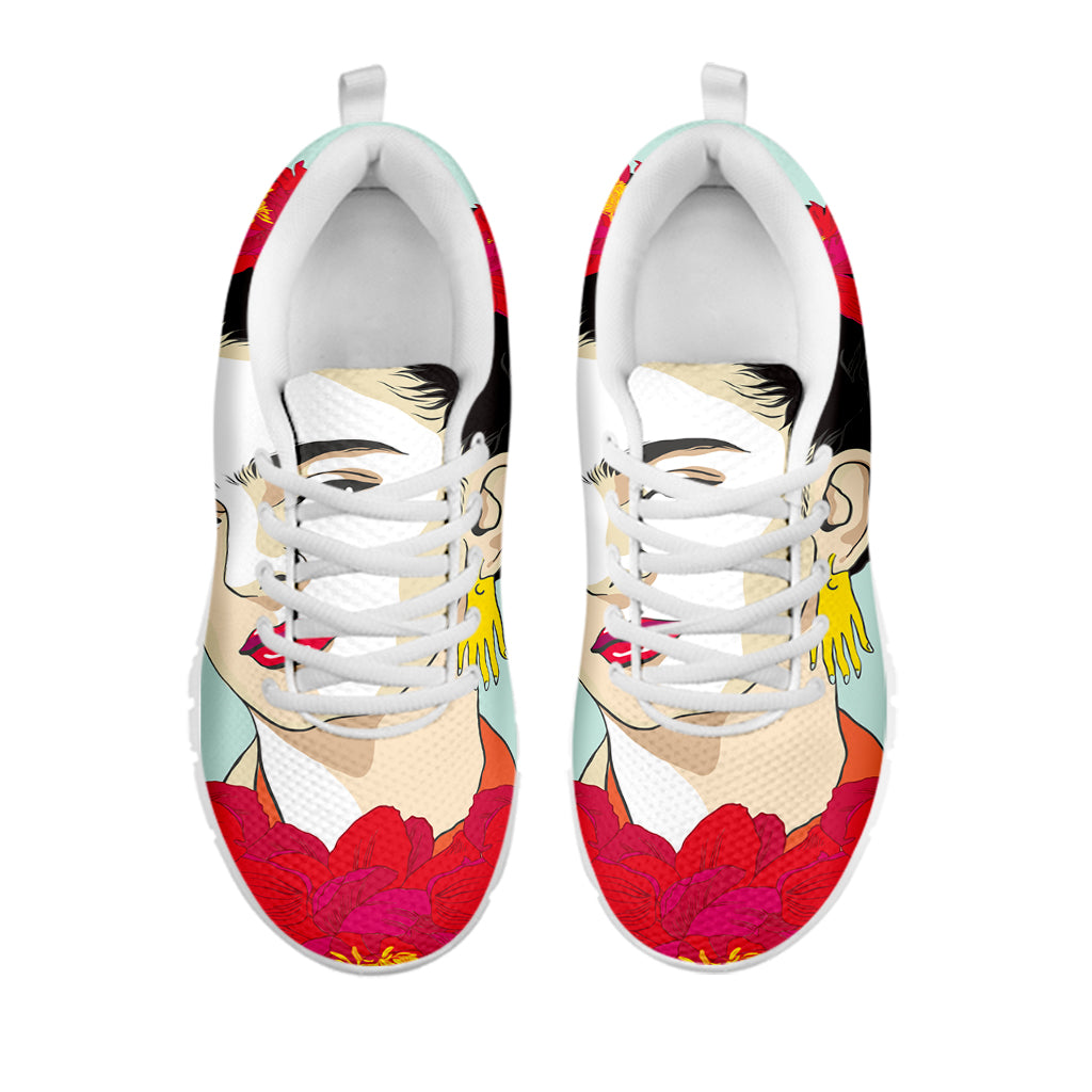 Frida Kahlo And Floral Print White Sneakers