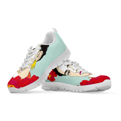 Frida Kahlo And Floral Print White Sneakers
