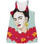 Frida Kahlo And Floral Print Women's Racerback Tank Top