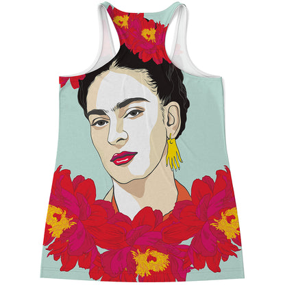 Frida Kahlo And Floral Print Women's Racerback Tank Top