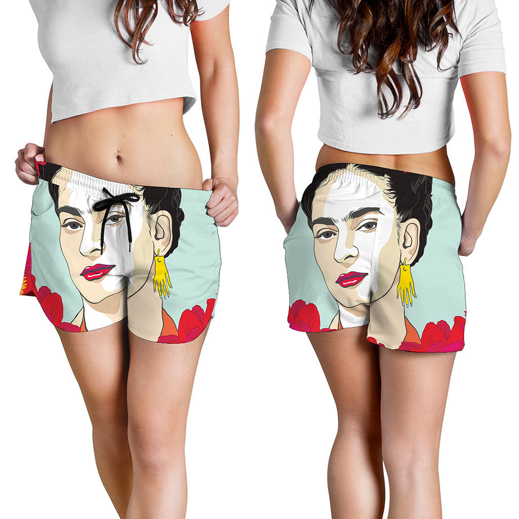 Frida Kahlo And Floral Print Women's Shorts