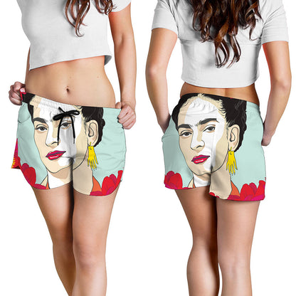 Frida Kahlo And Floral Print Women's Shorts