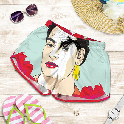 Frida Kahlo And Floral Print Women's Shorts