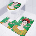 Frida Kahlo And Pink Floral Print 3 Piece Bath Mat Set