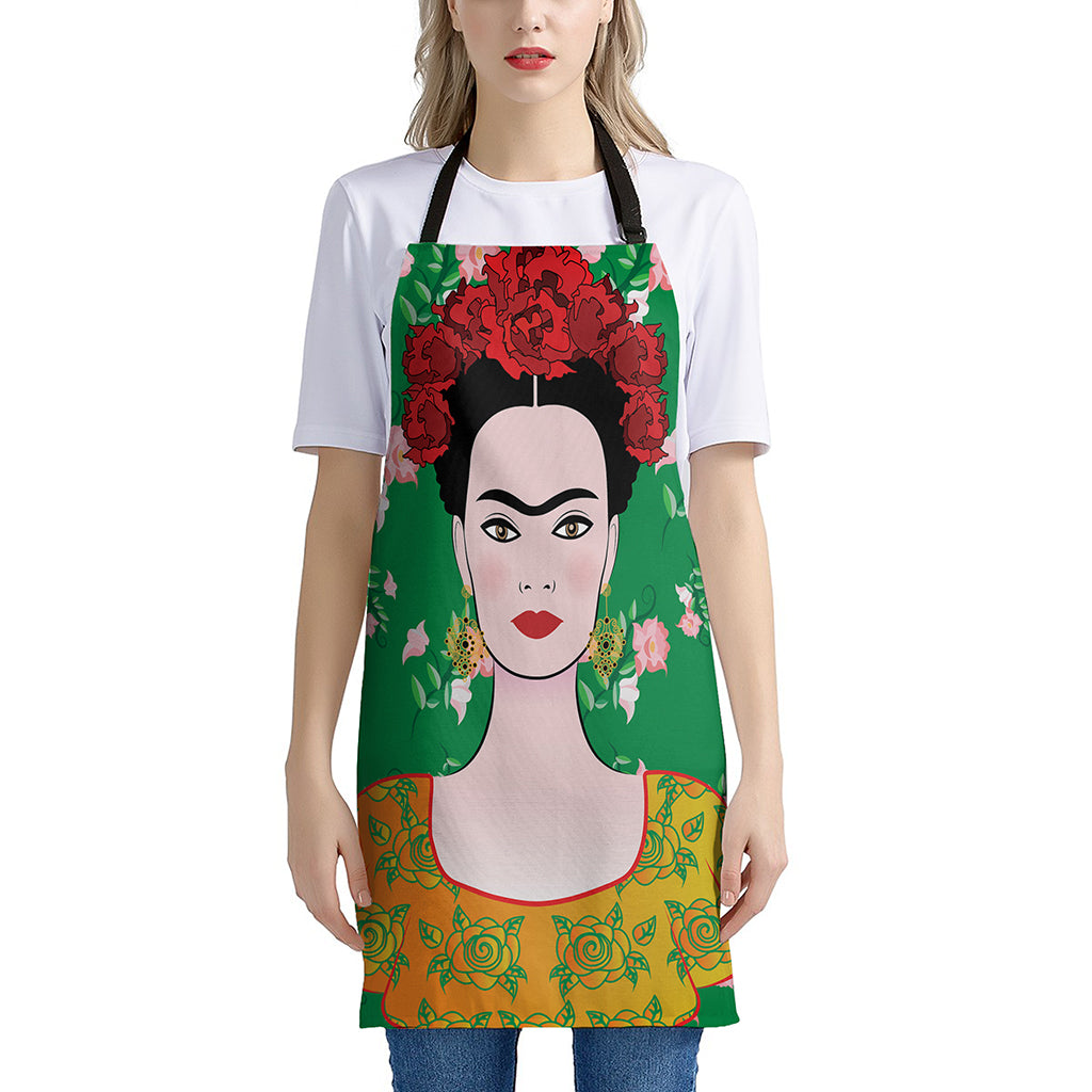 Frida Kahlo And Pink Floral Print Apron