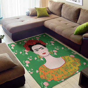 Frida Kahlo And Pink Floral Print Area Rug