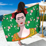 Frida Kahlo And Pink Floral Print Beach Sarong Wrap
