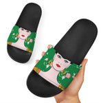 Frida Kahlo And Pink Floral Print Black Slide Sandals