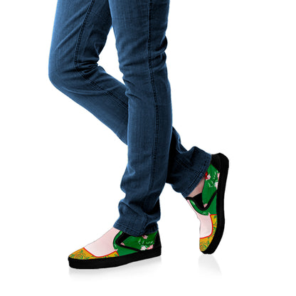 Frida Kahlo And Pink Floral Print Black Slip On Shoes