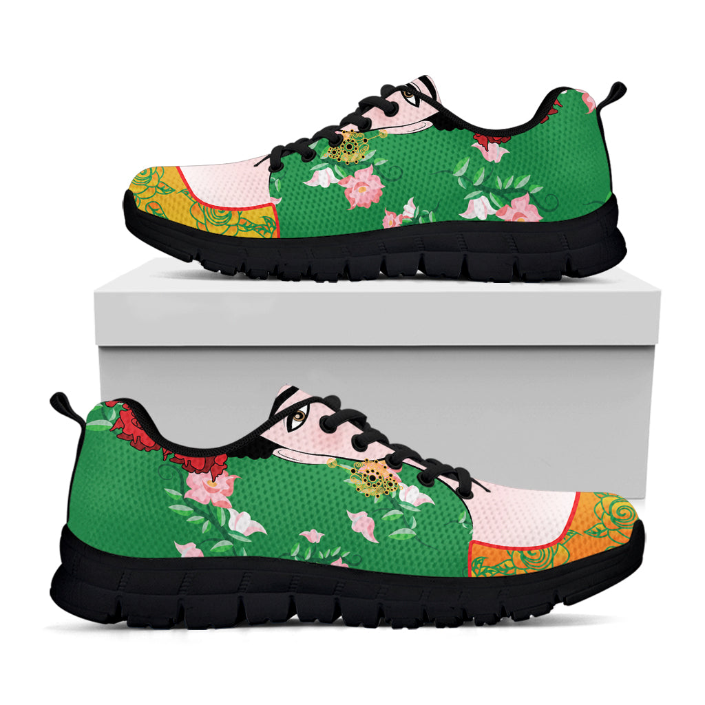 Frida Kahlo And Pink Floral Print Black Sneakers