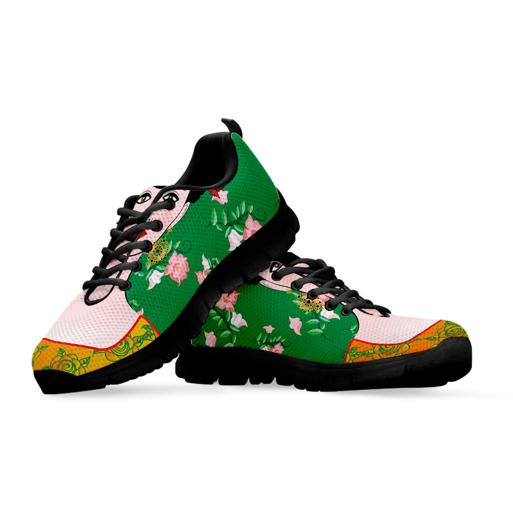 Frida Kahlo And Pink Floral Print Black Sneakers