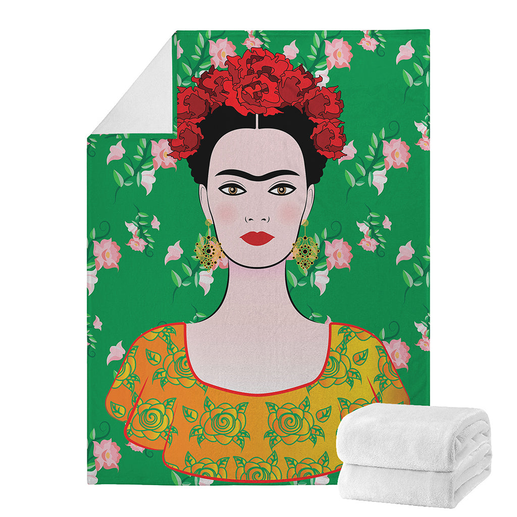 Frida Kahlo And Pink Floral Print Blanket