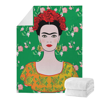 Frida Kahlo And Pink Floral Print Blanket