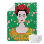 Frida Kahlo And Pink Floral Print Blanket