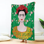 Frida Kahlo And Pink Floral Print Blanket