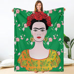 Frida Kahlo And Pink Floral Print Blanket